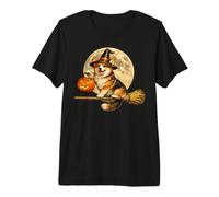 Corgi Cappello da Strega Jack O Lantern Pumpkin Full Moon Scopa Maglietta Premium