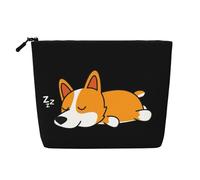 Corgi carino che dorme, Borsa per cosmetici in lino sintetico Borsa per trucco Borsa da viaggio portatile
