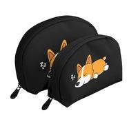 Corgi carino che dorme, Borsa per trucco a conchiglia Portamonete da donna Borsa da toilette piccola Borsa per cosmetici 2 pezzi