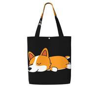 Corgi carino che dorme,Borse della spesa riutilizzabili, borse per la spesa, borsa a tracolla in tela di grande capacità