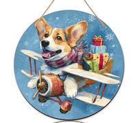 Corgi - Cartello di benvenuto per porta d'ingresso, regalo invernale per aereo, in legno blu invernale, con scritta "Welcome to our home", decorazione per portico, set da 3