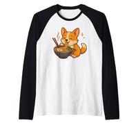 Corgi con Noodles Ramen Cane Kawaii Maglia con Maniche Raglan