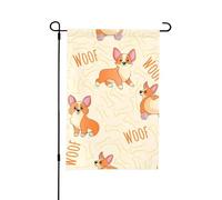 Corgi con ossa e parole,Bandiera da giardino per esterni e interni, stendardo decorativo bifacciale 30x45 cm