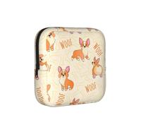 Corgi con ossa e parole, sacchetto porta assorbenti, borsa porta assorbenti con cerniera, portamonete