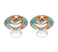 Corgi - Confezione da 2 pomelli rotondi per armadietti, con motivo stampato, per armadietti, cassetti da cucina, in acciaio inox, con foro singolo