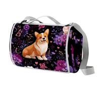Corgi, coperta da picnic impermeabile, 150 x 145 cm, grande, da spiaggia, da campeggio, resistente alla sabbia, lavabile in lavatrice, con maniglia per il trasporto, per campeggio, spiaggia, picnic in