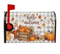 Corgi - Copertine magnetiche per cassetta postale con citazione Hello | Buffalo Plaid, copertura per cassetta delle lettere, zucche del raccolto, fogliame autunnale, casale rustico