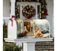 Corgi, Coperture magnetiche per cassetta postale, stile rustico, invernale, per porta d'ingresso, colore marrone caldo, protezione per la decorazione della porta d'ingresso, 53 x 64 cm