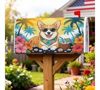 Corgi, Coperture magnetiche per cassette postali, palme tropicali, ibisco, estate, colore giallo, per decorazioni esterne, 53 x 65 cm
