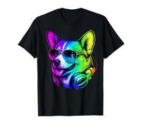 Corgi DJ Cuffie Retro Music Dog Lover Maglietta