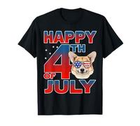 Corgi Dog American Flag Glasses Happy 4th of July Maglietta