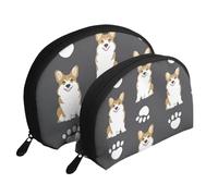 Corgi Dog Dog Paw Carino Carbone, Borsa per trucco a conchiglia Portamonete da donna Borsa da toilette piccola Borsa per cosmetici 2 pezzi