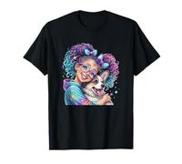 Corgi Dog Lover Girl con capelli arcobaleno, simpatico regalo per il proprietario di animali domestici Maglietta