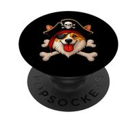 Corgi Dog Pirate Jolly Roger Bandiera Halloween Ragazzi Ragazze Bambini PopSockets PopGrip Adesivo