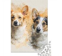 Corgi Dog Portrait Art Print Jigsaw Puzzle Impossibili 1000Pcs Decorazione Per La Casa. Rilassamento E Intelligence Per Adulti E Bambini Da 12 Anni 38x26cm/1000pcs
