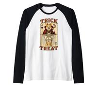 Corgi Dog Trick or Treat Devil Angel - Giocatore di Carte da Gioco Maglia con Maniche Raglan