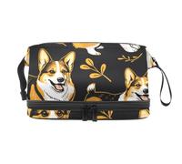 Corgi Dogs on Dark - Trousse per cosmetici a doppio strato, per donne e ragazze, borsa da viaggio per trucchi e trucchi, con scomparto per pennelli, Multi, 27x15x14 cm/10.6x5.9x5.5 in, Beauty case