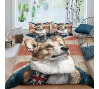 Corgi dogSet Di Copripiumino ultra Set di 3 Pezzi stampa 3D con cerniera Royal British style illust copripiumino incluso federe aiosa ultra morbido e traspirante for bambini Double（200x200cm）