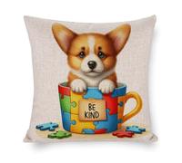 Corgi, federa decorativa per cuscino con scritta "Be Kind Autism Awareness", 50,8 x 50,8 cm, per divano, letto, soggiorno, casa, feste, regali di compleanno per gli amanti dei cani