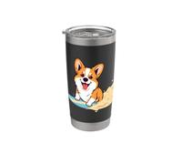 Corgi felice dolce mentre surf sulla sabbia Bicchiere termico in acciaio inox doppia parete