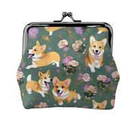 Corgi Floral Flowers piccoli portafogli da donna, portafogli da donna, portamonete da donna, piccolo portafoglio da donna, con cerniera e blocco bacio, nero, Taglia unica, Art Deco
