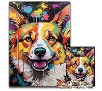 Corgi Graffiti 1000 pezzi puzzle in legno per adulti, perfetto per la casa o l'ufficio, regalo di Natale ideale 50x75CM/19,68x29,52 pollici
