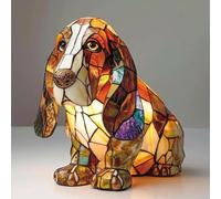Corgi Lamp And Pug Lamp, Dog Series Art Night Light, Stained Resin French Bulldog Tabletop Night Light, Cute Pet Dogs Themed LED Table Lamps with Warm Ambient Glow u-4017(Basset Hound)