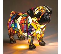 Corgi Lamp And Pug Lamp, Dog Series Art Night Light, Stained Resin French Bulldog Tabletop Night Light, Cute Pet Dogs Themed LED Table Lamps with Warm Ambient Glow u-4017(Pug)