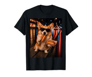 Corgi Mangiare Hot Dog a Gambe Corte Cane Affamato Cucciolo spuntino Maglietta