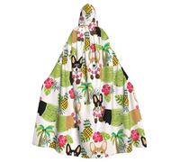 Corgi, mantello estivo hawaiano tropicale con stampa ananas per adulti, mantello con cappuccio, mantello con cappuccio, strega, mago, cosplay, costumi per uomo e donna