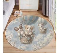 Corgi Mongolfiera Tappeto Salotto E Camera Da Letto a Pelo Corto, Animale Dei Cartoni Animati Sognante Tappeti Rotondi, Tappeti Rotondi Antiscivolo per Cucina E Camera Da Letto (160cm, Grigio-Blu)