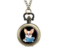 Corgi, orologio da taschino vintage, in lega, con ciondolo a forma di libro di lettura, idea regalo per uomo e, stile rame, misura unica