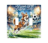 Corgi, piastra di copertura per interruttore a doppia luce, luci da stadio e palloni da calcio, in plastica verde, dimensioni standard, per casa, soggiorno, camera da letto, bagno, decorazione