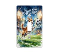Corgi, piastra di copertura per interruttore della luce singola, luci da stadio e palloni da calcio, in plastica verde, dimensioni standard, decorazione per soggiorno, camera da letto, casa, ufficio
