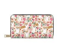 Corgi - Pochette lunga in ecopelle con fiori floreali primaverili, eleganti e alla moda, da donna, con porta carte di credito e tasche organizer di grande capacità, borsa resistente per i viaggi di