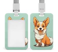 Corgi, porta badge identificativo a forma di cane con cordino, cordino staccabile, protezione verticale per carte d'identità, porta badge multiuso, per ufficio, insegnante, infermiera