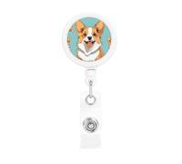 Corgi, porta badge retrattile a forma di cane, divertente, per infermiere, insegnanti, forniture per ufficio, in plastica leggera, con clip per cintura