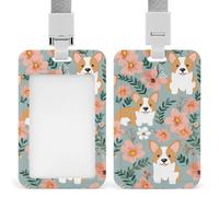 Corgi, porta badge verticale con motivo floreale primaverile, con cordino, porta badge verticale, multiuso, per ufficio, insegnante, infermiera