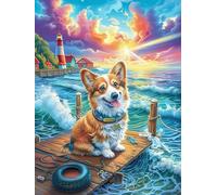 Corgi Puppy on A Tropical Beach Puzzle 300 Pezzi Serate In Casa Con Amici Scenery Science Fiction Giochi Da Tavolo Per Gruppo Divertimento E Convivialità Regalo Per Amici E Parenti 300 PCS