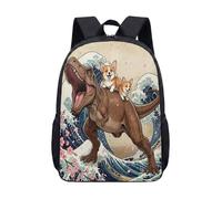 Corgi Riding Dolphin 17 Pollici Zaino Ukiyo-e Stile Onda Giapponese Borsa Scuola per Studenti Novità Stampato Borsa per Laptop, 07, L, Classico