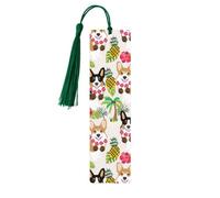 Corgi, segnalibri hawaiani tropicali estivi con ananas e nappa, in legno, per amanti dei libri, uomini, donne, insegnanti, regalo fantastico e insolito 5 pezzi