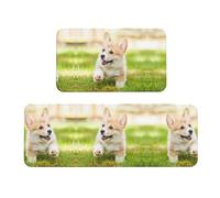 Corgi - Set di 2 tappetini antiscivolo da cucina, motivo: cuccioli, per casa, ufficio, lavanderia