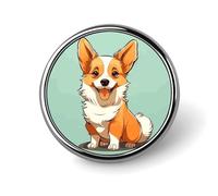 Corgi - Spilla rotonda a forma di cane carino, decorazione per cappelli, giacche, accessori per gioielli per abbigliamento e regali per feste di nozze