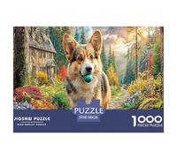Corgi sul tapis roulant 1000 pezzi per adulti: Corgi con palla blu, gioco divertente e stimolante per famiglie, ottimo regalo 38x26 cm/1000 pezzi
