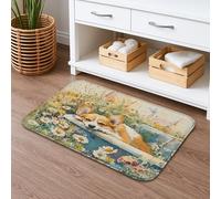 Corgi, tappetino da bagno con motivo floreale, ad asciugatura rapida, design con acquerello, assorbente, antiscivolo, in memory foam, lavabile, per bagno, WC, decorativo, 40,6 x 61 cm
