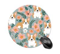 Corgi, tappetino per mouse rotondo con fiori e fiori primaverili, impermeabile, antiscivolo, in gomma, divertente, 19,8 x 19,8 cm, per computer, laptop, ufficio, scrivania, accessori per mouse