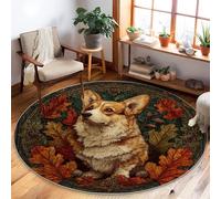 Corgi, tappeto autunnale con foglie e ghiande arancioni, bordo a pelo basso, per soggiorno, camera da letto, università, dormitorio, cucina, 15 x 15 cm