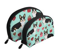 Corgi Tricolore Cani Cane, Borsa per trucco a conchiglia Portamonete da donna Borsa da toilette piccola Borsa per cosmetici 2 pezzi