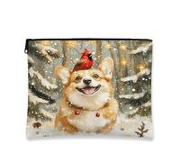 Corgi, trousse da viaggio con cane Winter Wonderland Cute Animal Trousse da viaggio per donne, organizer portatile in tela con cerniera, 17,8 x 22,9