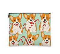 Corgi, trousse da viaggio per cosmetici, con bastoncino di zucchero giocoso, da donna, piccola custodia portatile in tela con cerniera, organizer per articoli da toeletta per la cura della pelle